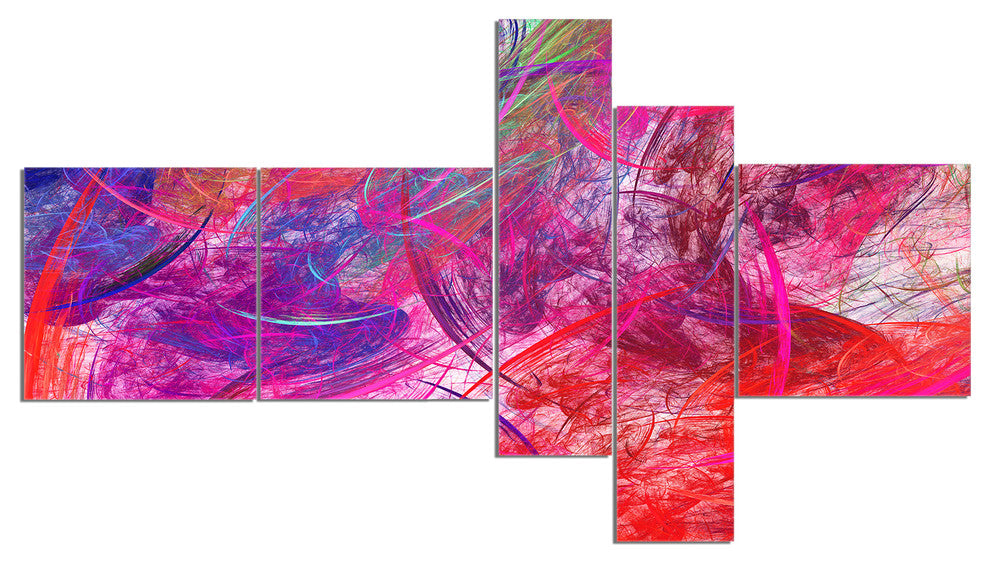 Red Swirling Clouds, Abstract Canvas art print, 60"x32", 5 panels
