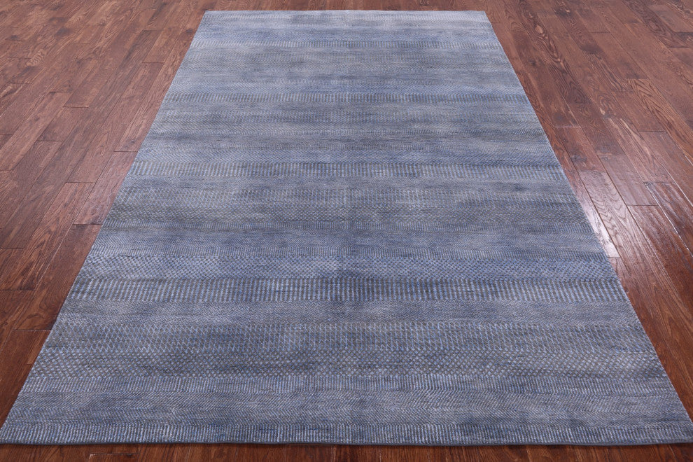6' 1" X 9' 3" Savannah Grass Handmade Wool and Silk Rug Q11419