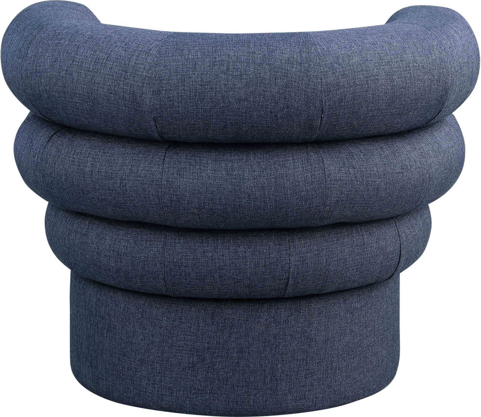 Valentina Linen Textured Fabric Upholstered Accent Swivel Chair, Navy