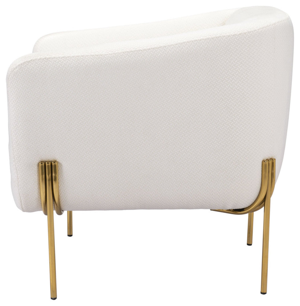 Armchair Accent Chair, Steel Metal, Ivory, Gold, Lounge Cafe Lobby Hospitality