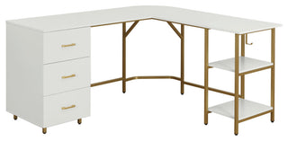 Techni Mobili L-Shape Home Office Two-Tone Desk with Storage, Gold