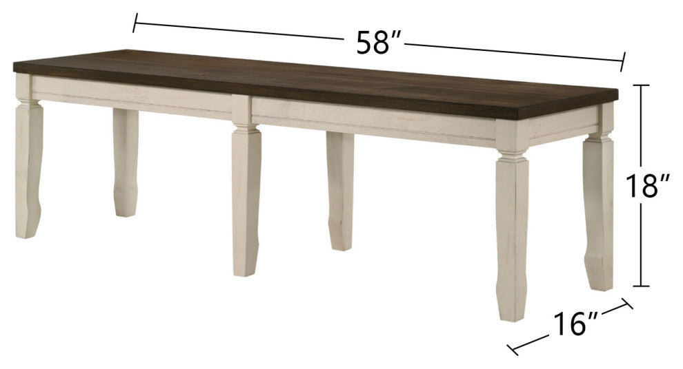 Wood Dining Bench, Weathered Oak/Cream Finish