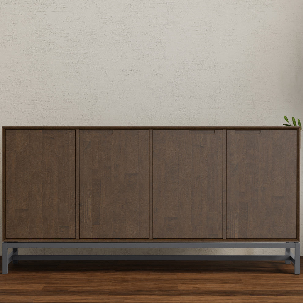Banting Solid Hardwood 4 Door Sideboard Buffet, Walnut Brown