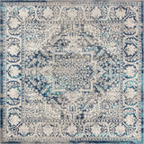 Modern Persian Vintage Medallion Area Rug, Blue, 9' Square