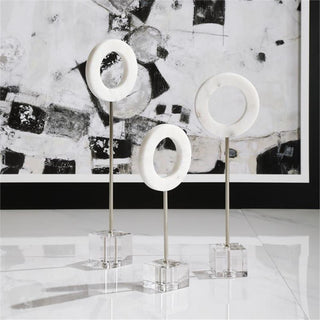Uttermost Coin Toss Marble Crystal and Iron Rings in White (Set of 3)
