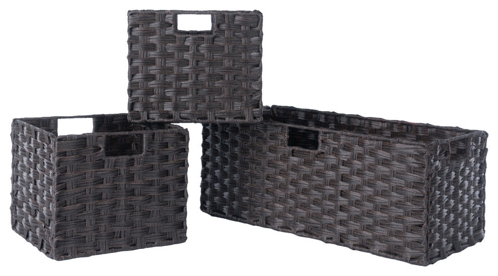 Melanie 3-PieceFoldable Woven Fiber Basket Set, Chocolate