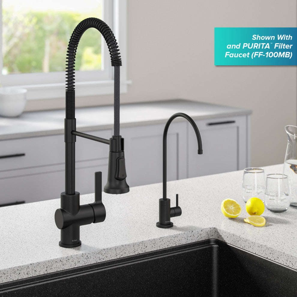Britt Commercial Style 3-Function Pull-Down 1-Handle 1-Hole Kitchen Faucet, Matte Black (Model Kpf-1691sfs)
