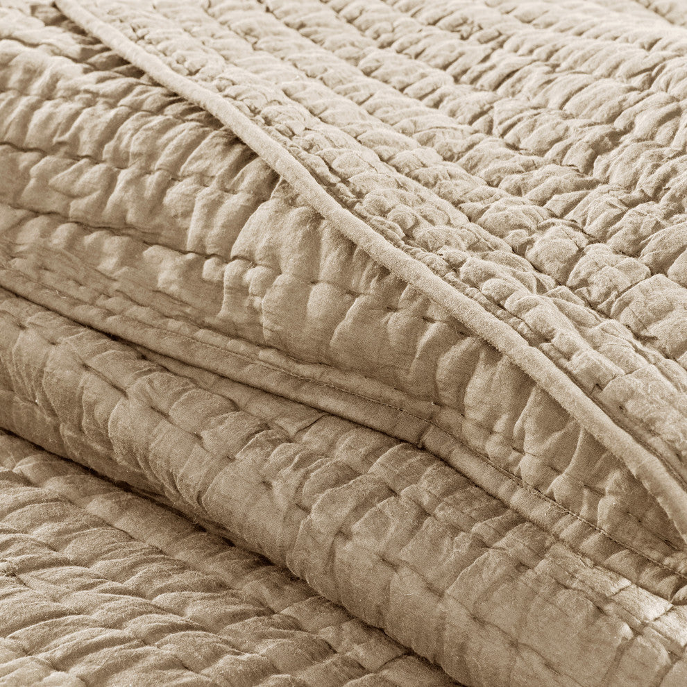 Madison Park Serene Cotton Hand Quilted Coverlet Set, Linen, King