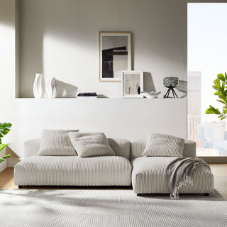 Solace 2-Piece Modular Corduroy Upholstered Sectional Sofa With Chaise, Almond