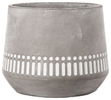 Round Cement Pot with Banded Tribal Pattern Design Concrete Gray Finish, Large