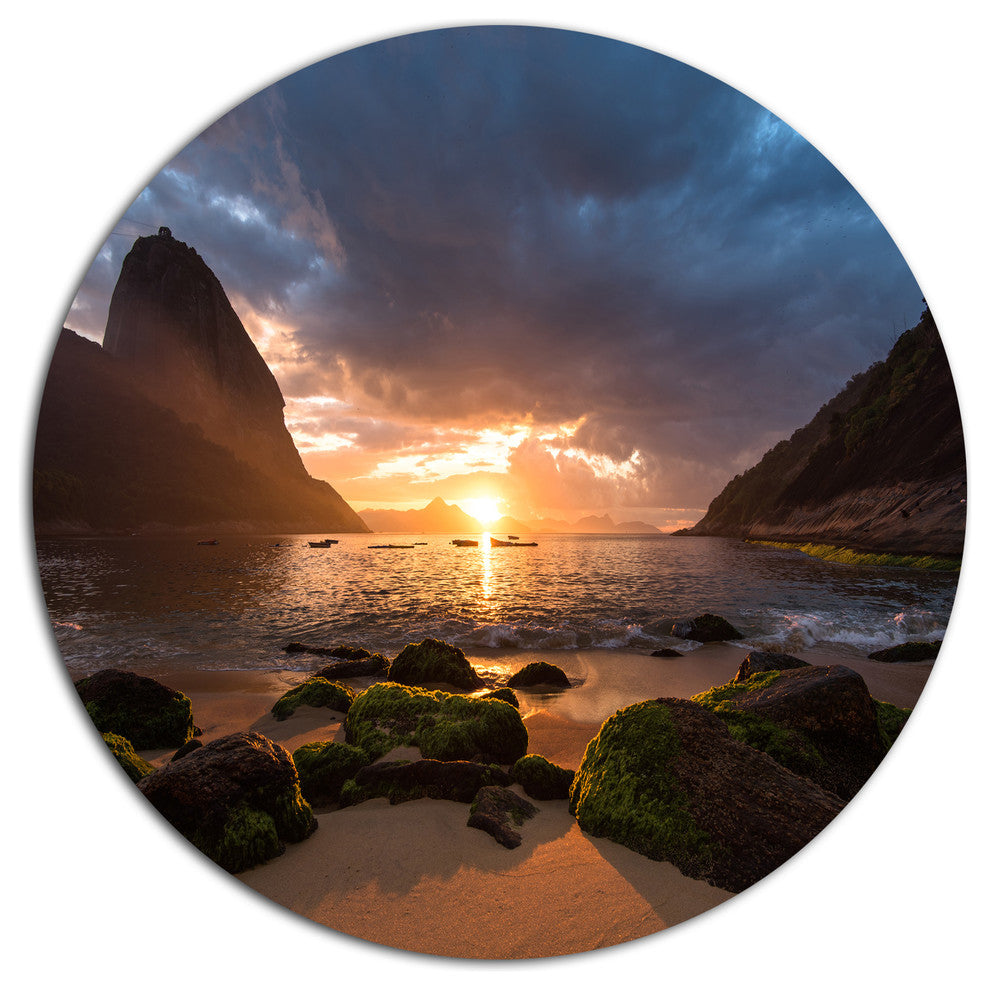 Beautiful Sunrise In Red Seashore, Beach Round Metal Wall Art, 23"