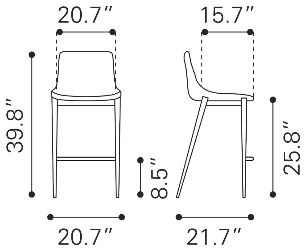 Counter Stool Chair, Set of 2, Faux Vinyl Leather, Steel, Gray, Black