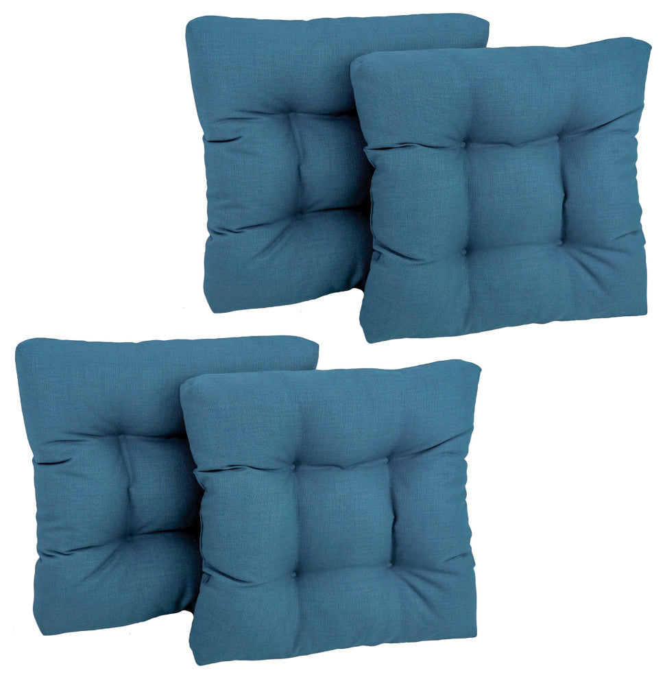 19" Squared Solid Polyester Tufted Dining Chair Cushions, Set of 4, Sea Blue