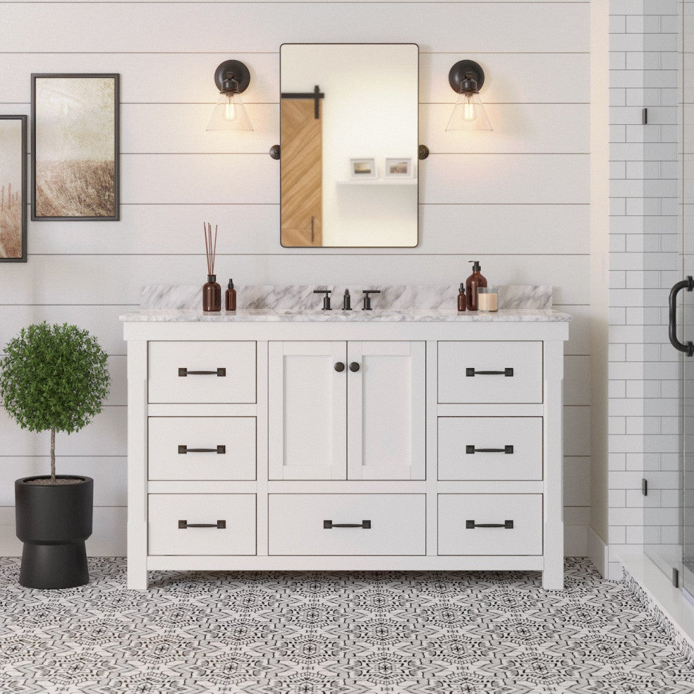 Tuscany 60" Bathroom Vanity, White, Carrara Marble, Single