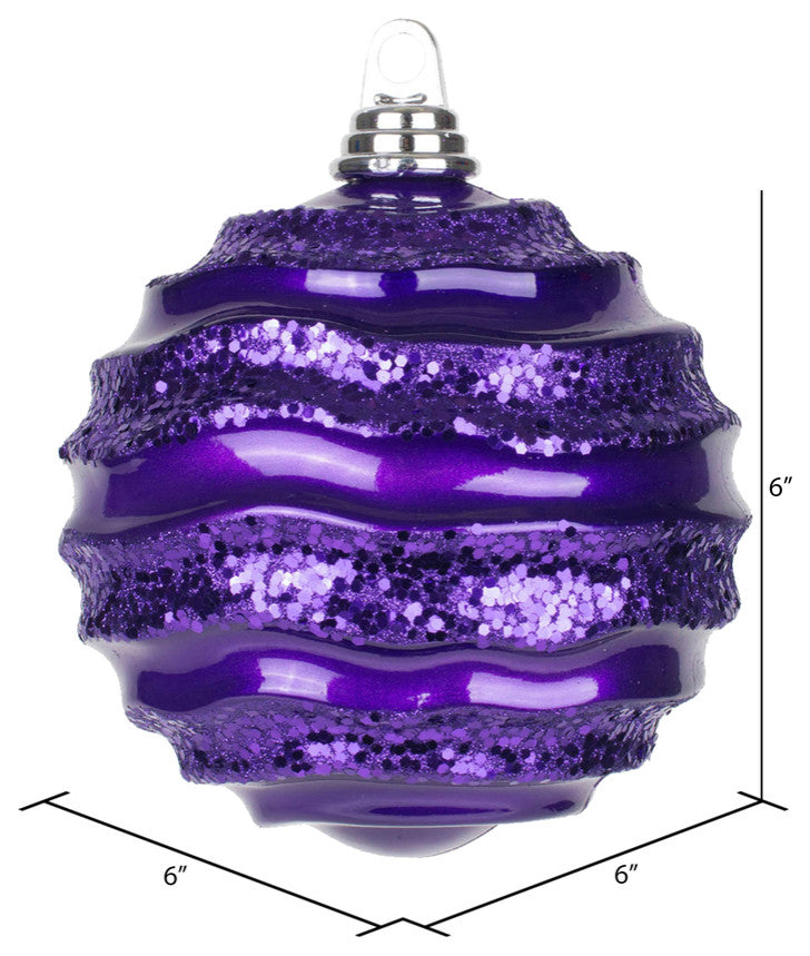 Vickerman M132026 Plum Stripe Candy Finish Wave Ball Christmas Ornament