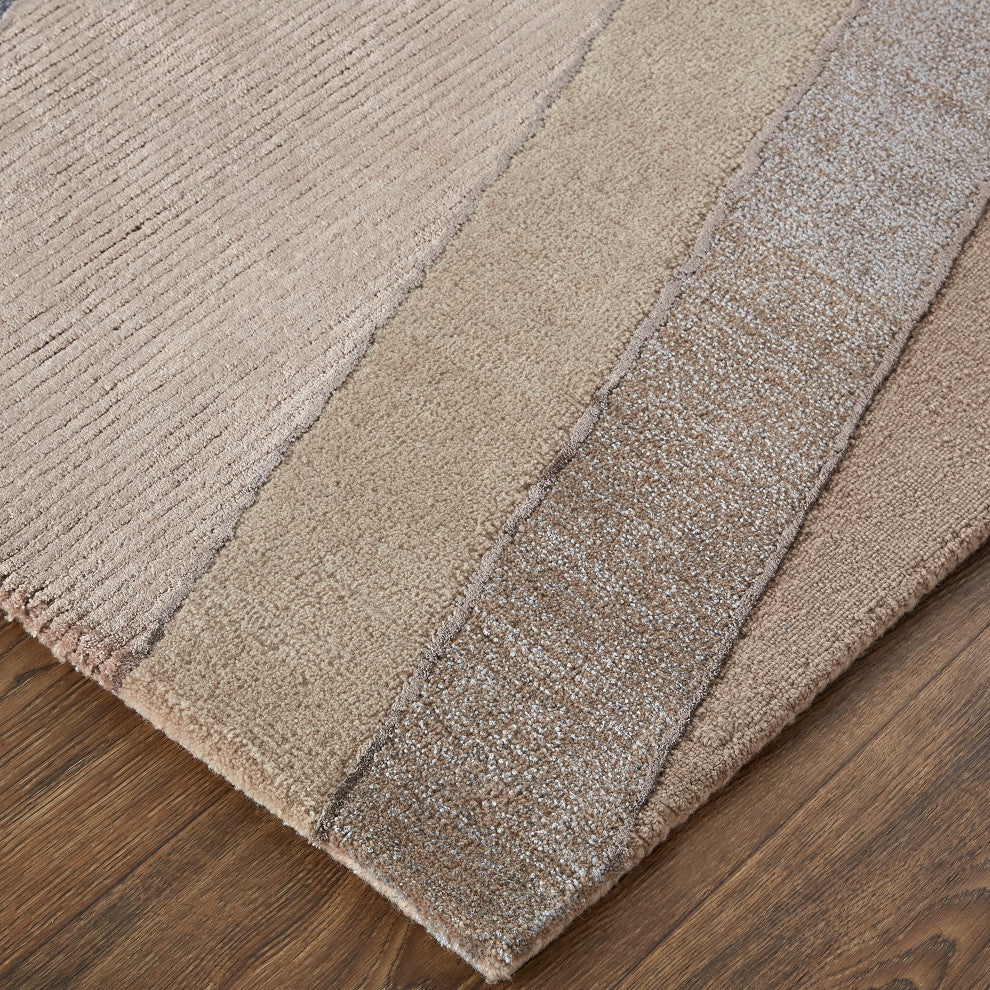 Weave & Wander Cutlor Graphic Wool Rug, Tan/Gray/Cool Blue, 2ft x 3ft Rug