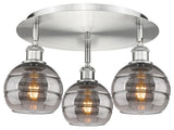 Ballston-Rochester 3-Light 18" Flush Mount, Satin Nickel, Light Smoke