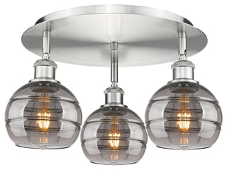 Ballston-Rochester 3-Light 18" Flush Mount, Satin Nickel, Light Smoke