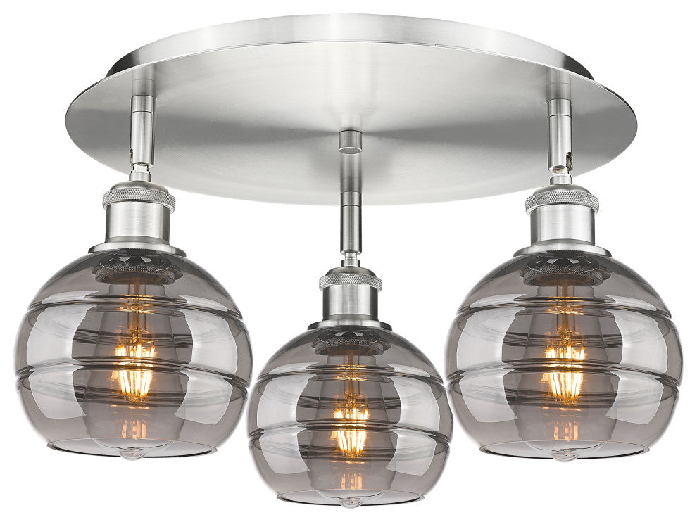 Ballston-Rochester 3-Light 18" Flush Mount, Satin Nickel, Light Smoke