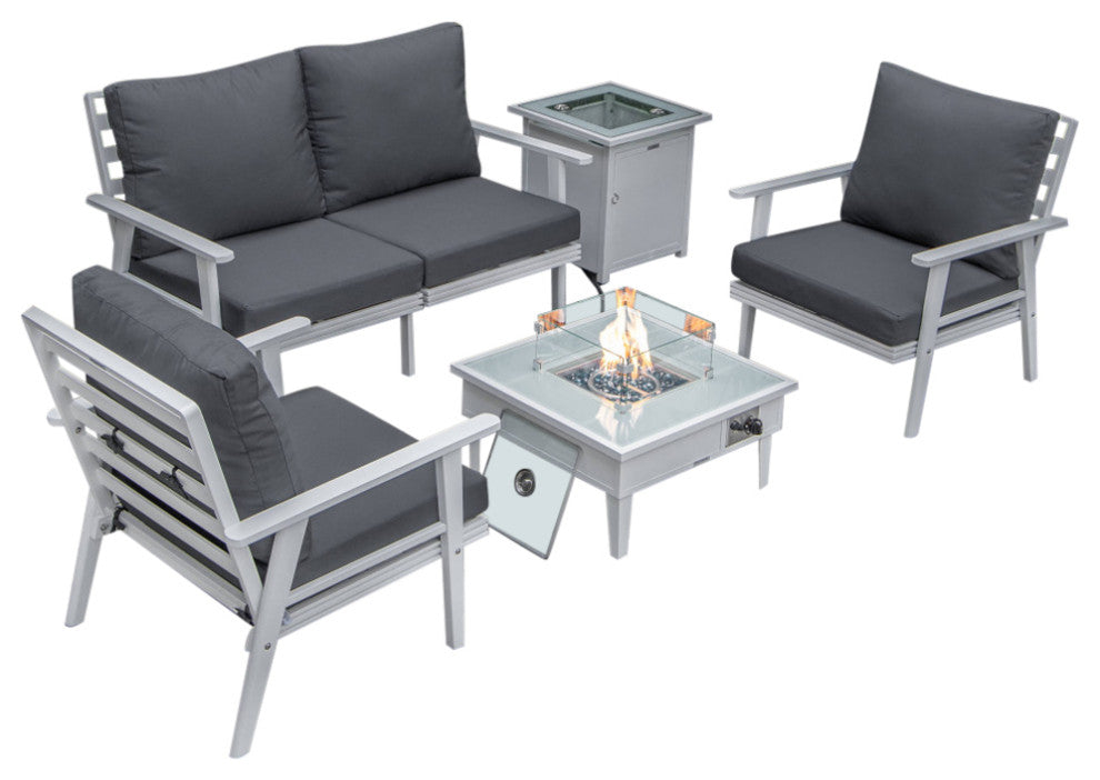 LeisureMod Walbrooke Patio Conversation Set With Fire Pit Table, Charcoal