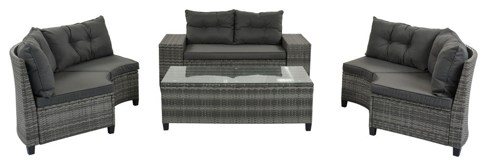 8 Pieces Outdoor Wicker Curved Patio Sectional with Coffee Table and Cushions, Gray