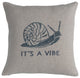 16" Square Linen Printed Pillow, Snail, "It''s a Vibe" Text Embroidery, Gray