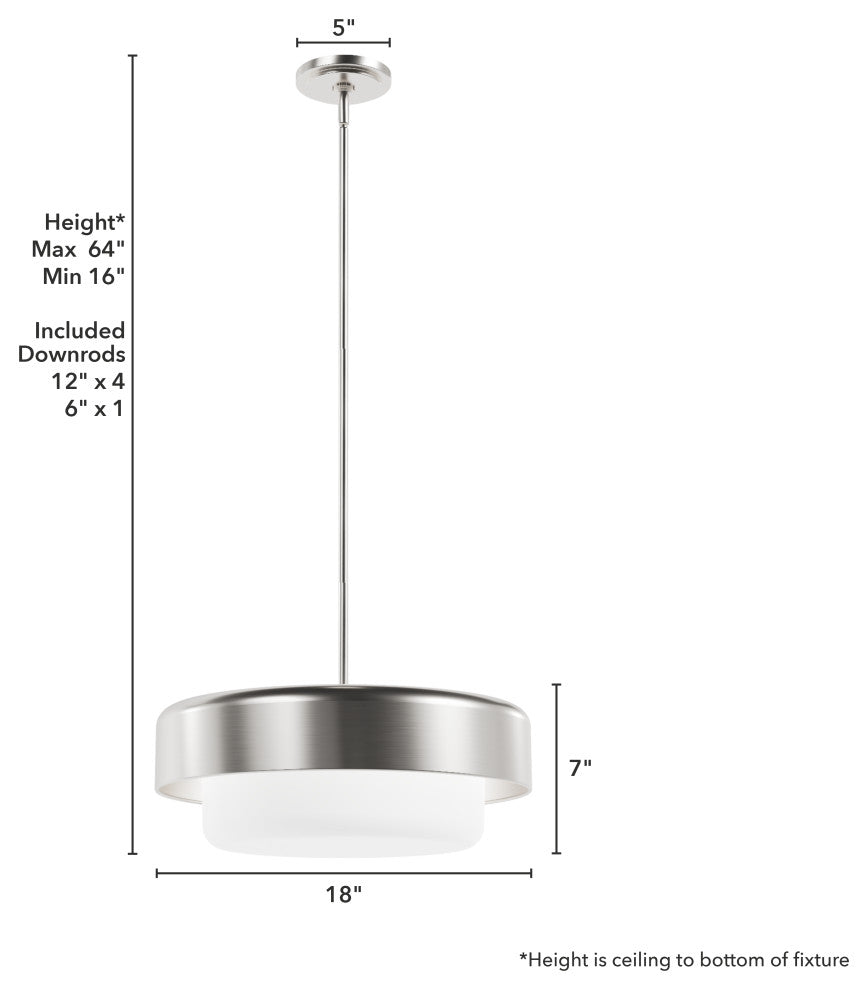 Station Brushed Nickel, Frosted Cased White Glass 3 Light Pendant Ceiling Light