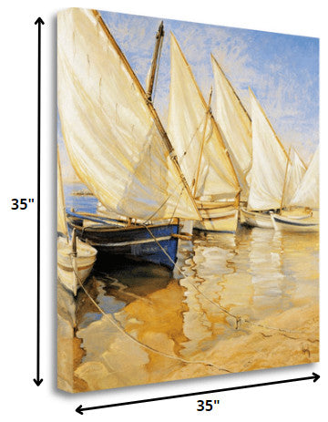 35" Fleet of Boats With Open White Sails Giclee Wrap Canvas Wall Art