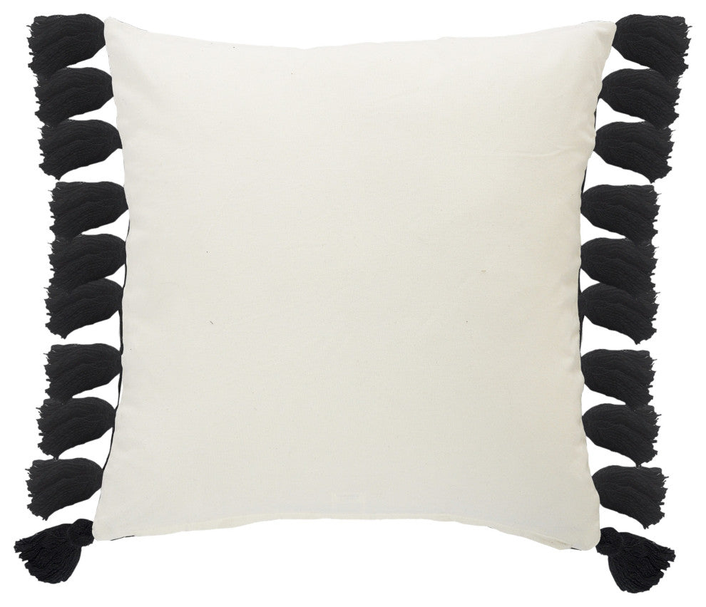 Tri-Stripe Black and Ivory Fringe Pillow