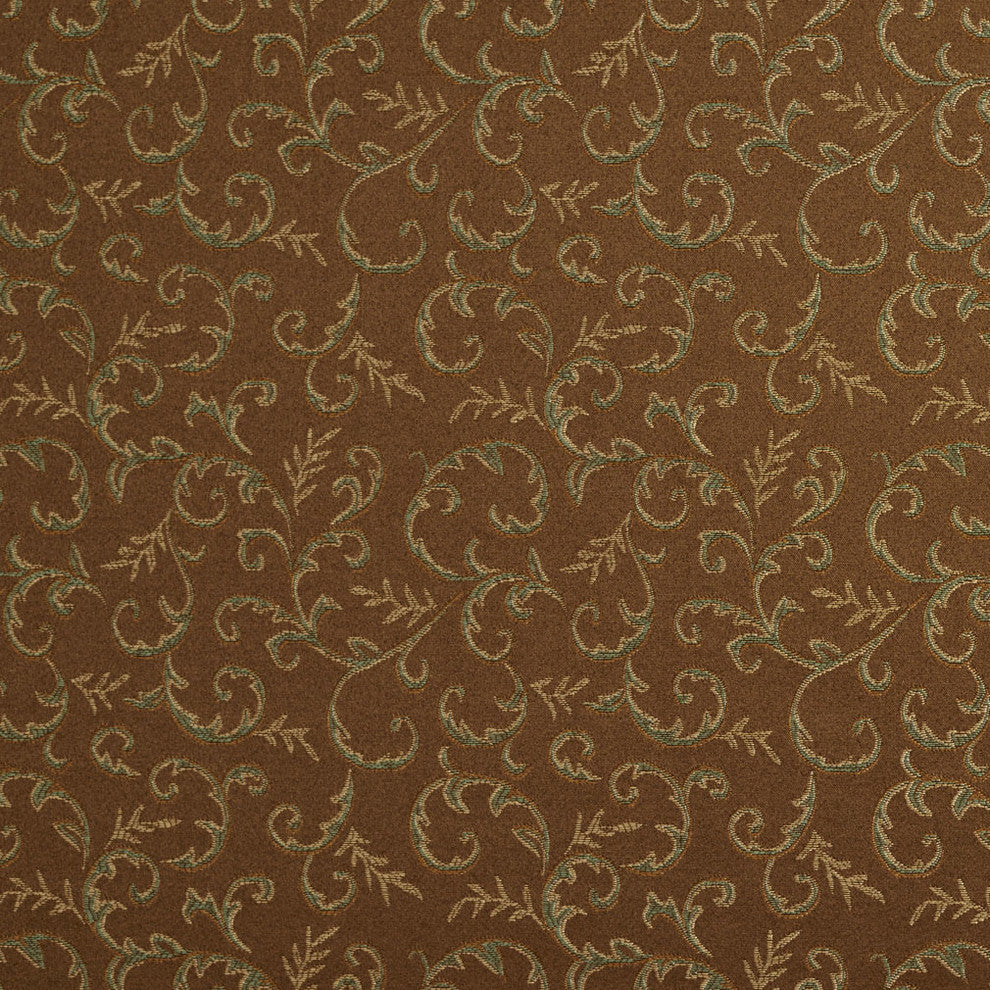 Brown Green Gold Abstract Floral Damask Upholstery Drapery Fabric By The Yard