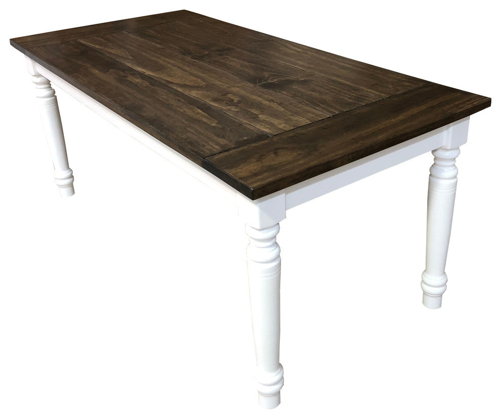 Dark Walnut and White English Farmhouse Table, 66"