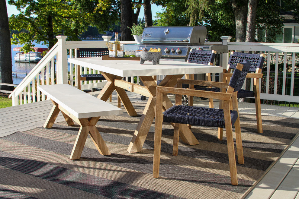 6-Piece Ivory Composite and Blue Rope Rectangle Dining Set