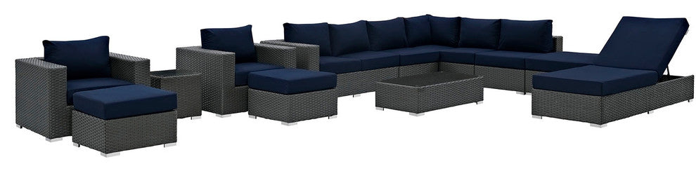 Sojourn 12 Piece Outdoor Patio Sunbrella Sectional Set, Canvas Navy