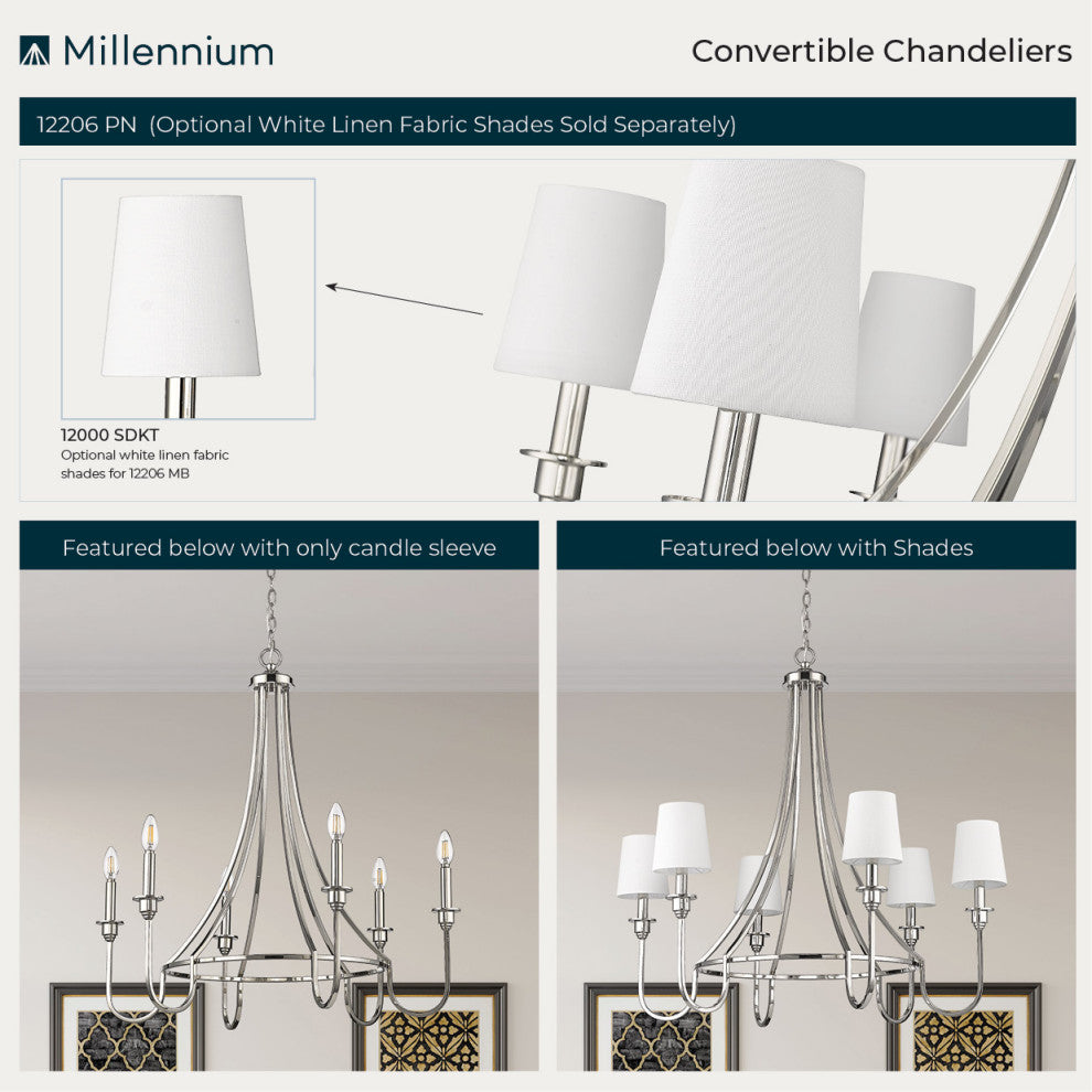 6 Light 30 in. Polished Nickel Chandelier