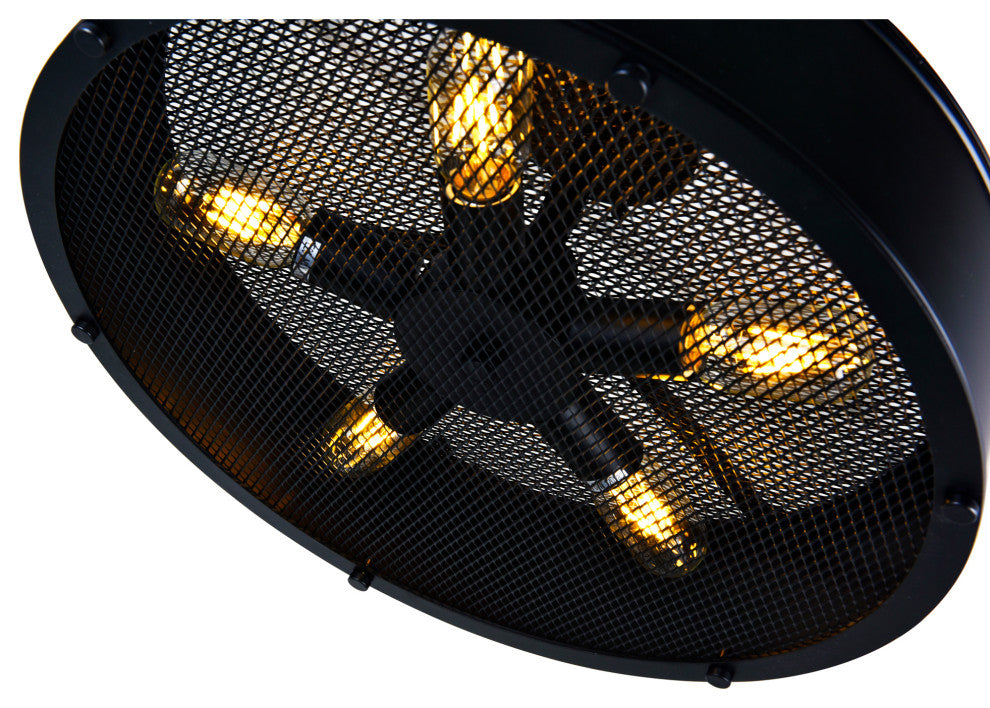 Tigris 5 Light Drum Shade Flush Mount With Black Finish