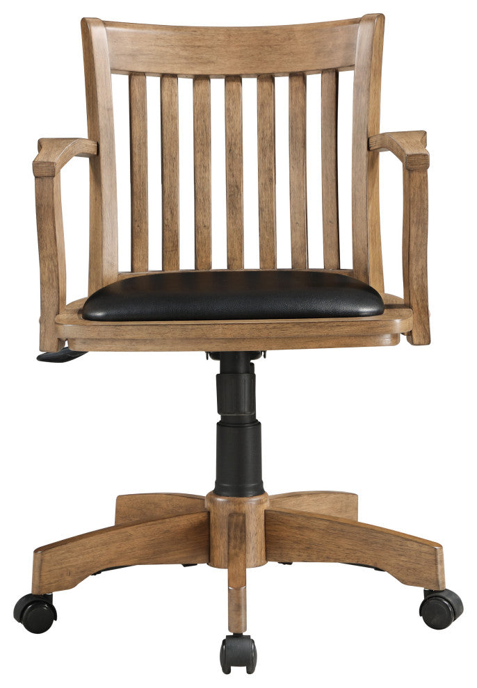 Deluxe Wood Bankers Chair with Black Vinyl Padded Seat in Fruit Brown Wood