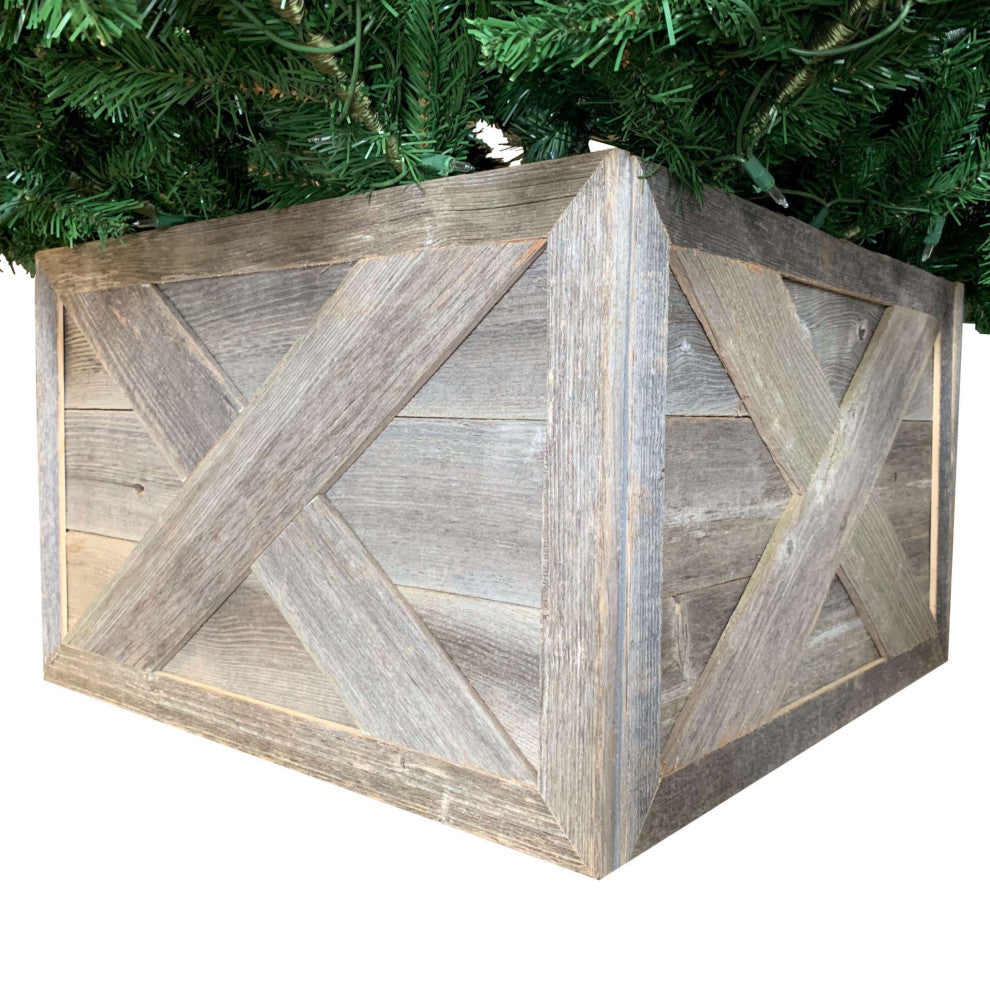 HomeRoots 23" Square Natural Weathered Gray Christmas Tree Collar