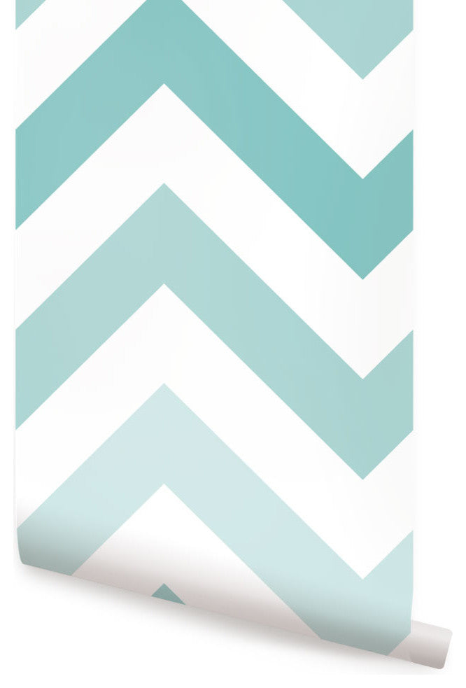 Chevron Peel and Stick Vinyl Wallpaper, Mint, 24" X 60"