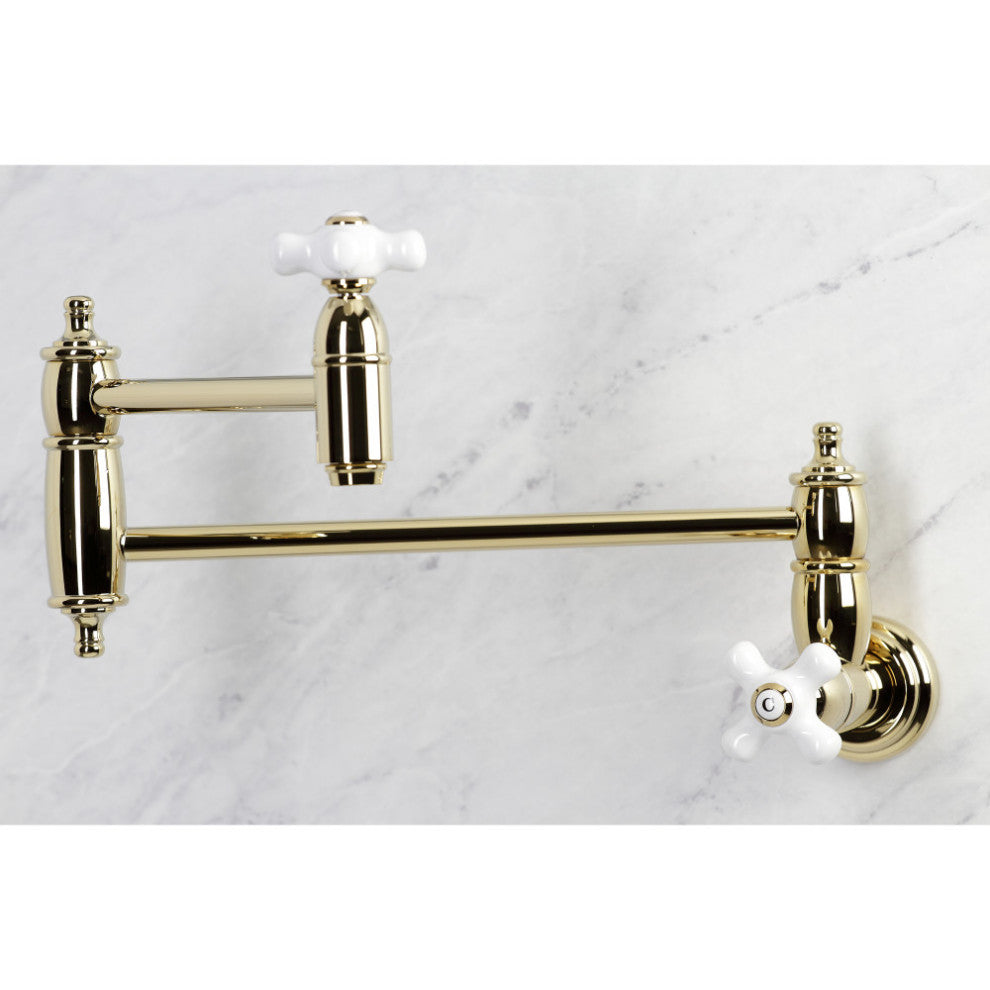 KS3102PX Restoration Two-Handle Wall Mount Pot Filler, Polished Brass