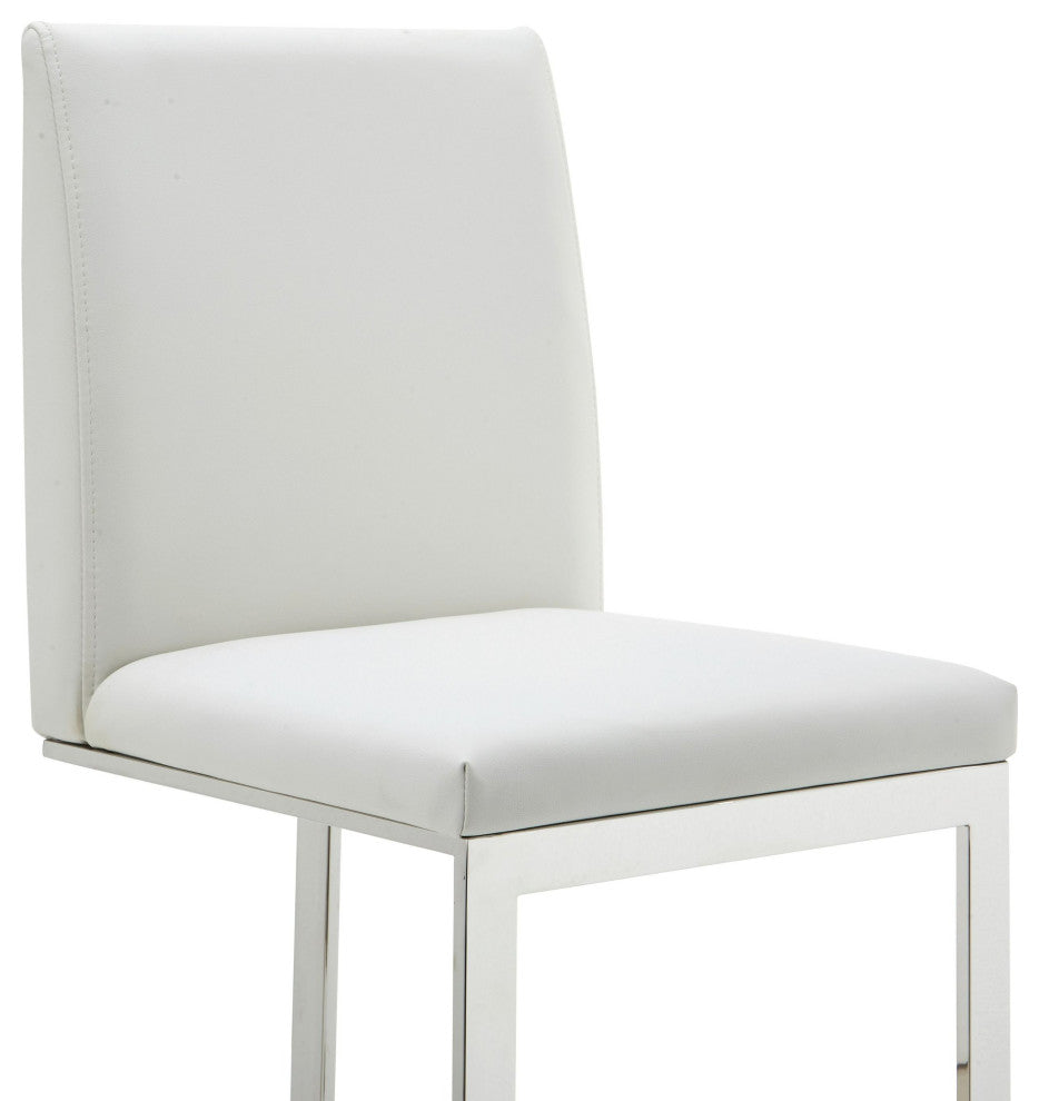 Modrest Frankie - Modern White Vegan Leather + Stainless Steel Counter Chair