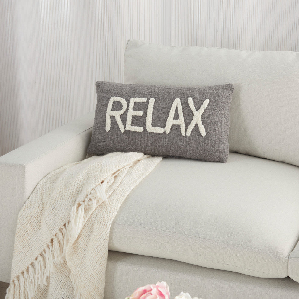 Mina Victory SH041 Throw Pillow, Grey, 12"X21"