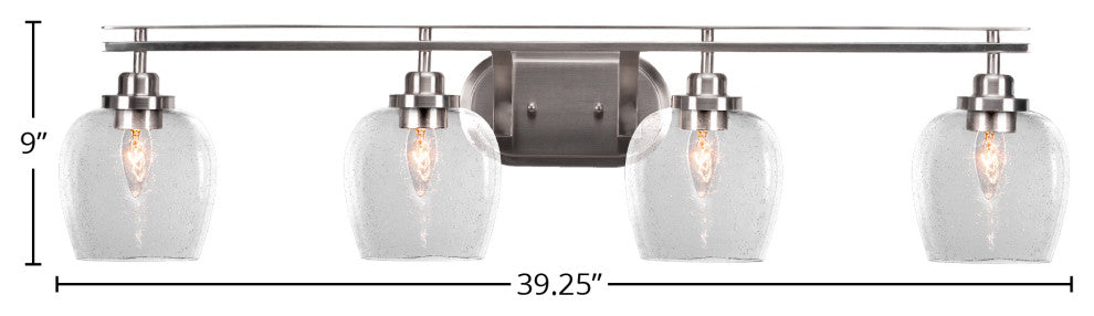 Odyssey 4 Light Bath Bar In Brushed Nickel Finish With 6" Clear Bubble Glass