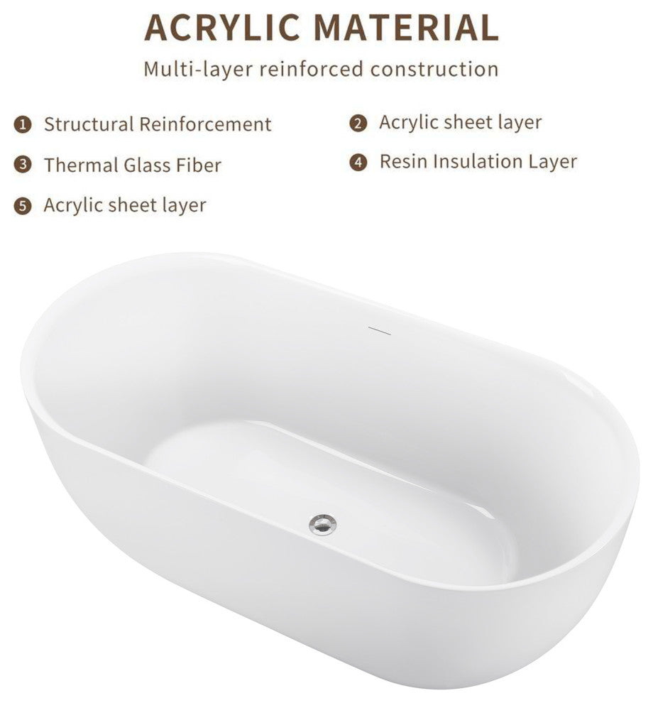Giving Tree 59 inches Oval Freestanding Tub,Contemporary Soaking Tub,White