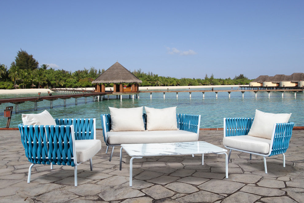 Spencer Outdoor Rope Frame Loveseat With Cushions, Blue