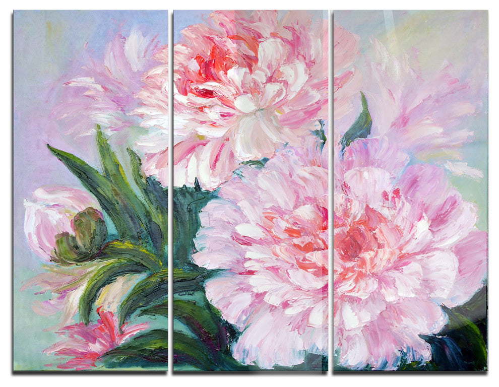 "Full Blown Peonies" Glossy Metal Wall Art, 3 Panels, 36"x28"
