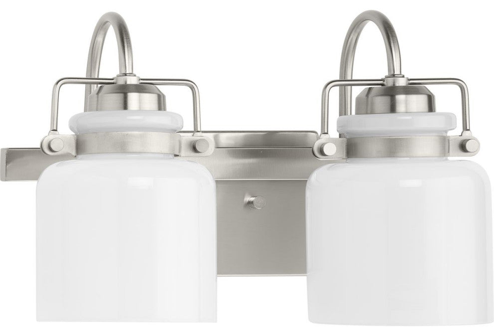 Fessler Collection Two-Light Brushed Nickel Opal Glass Farmhouse Bath Light