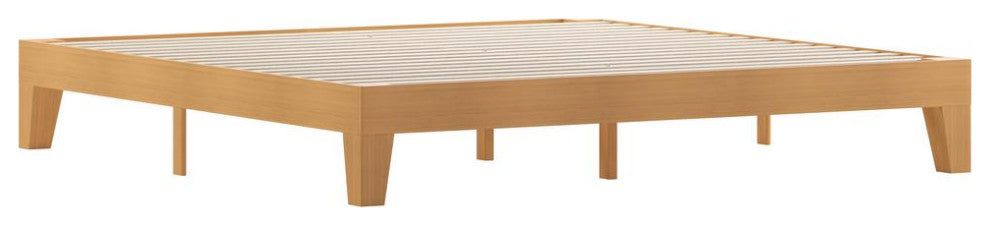 Evelyn Wood Platform Bed with Wooden Support Slats, No Box Spring Required, Natural, King