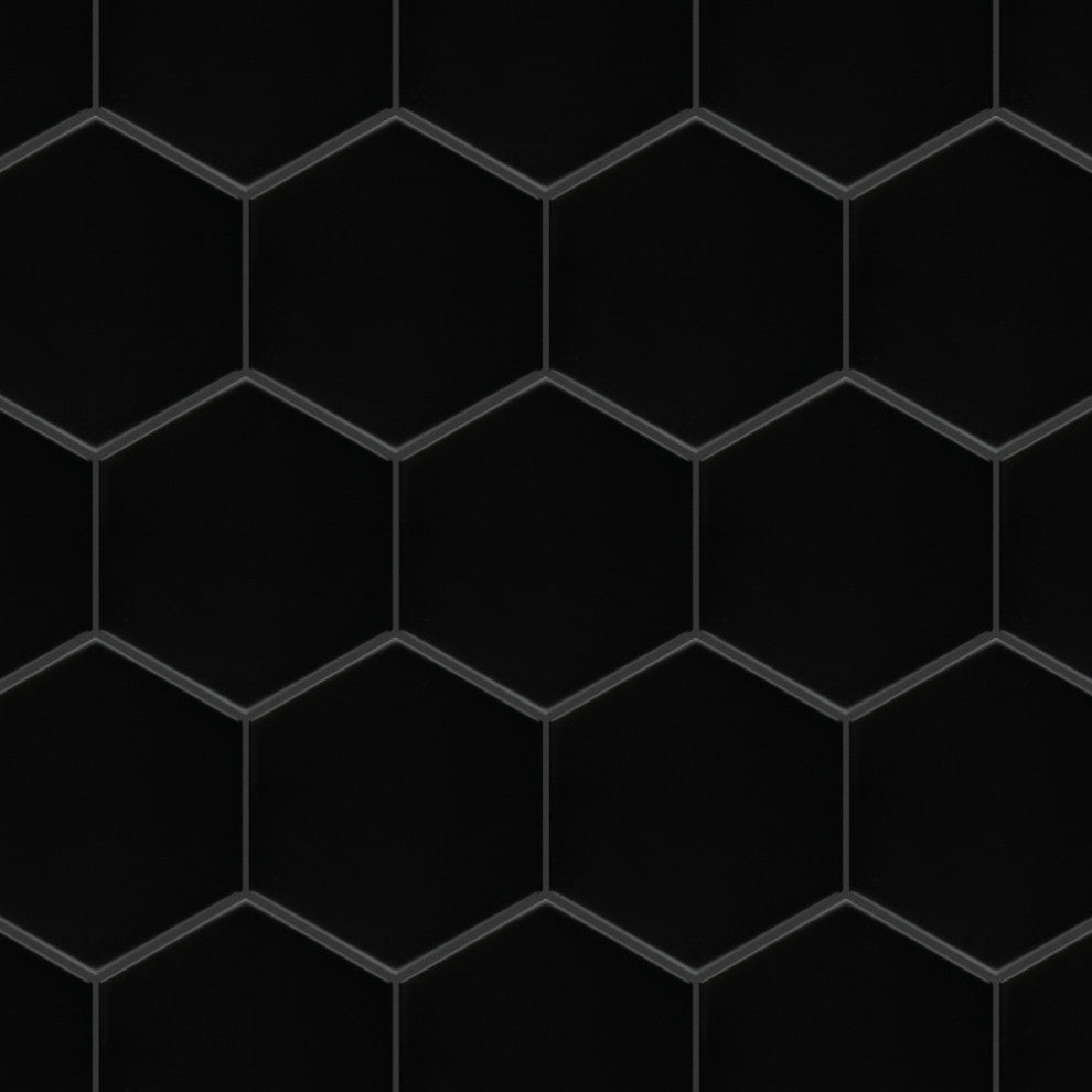 Metro Super 4" Hex Matte Black Porcelain Floor and Wall Tile