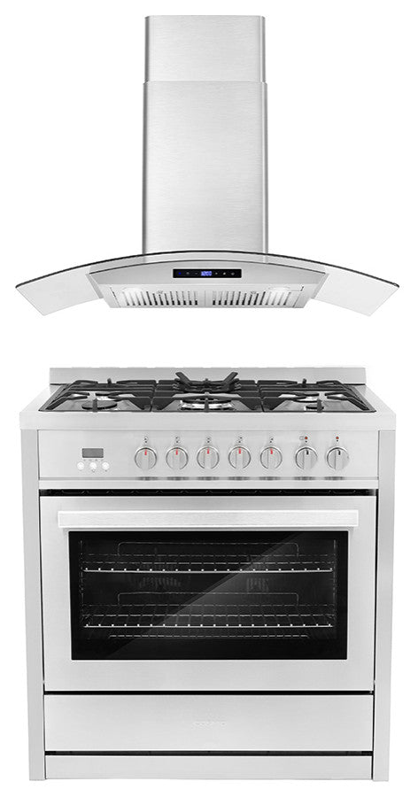 2-Piece Kitchen, 36" 240V Dual Fuel Range and 36" Wall Mount Range Hood