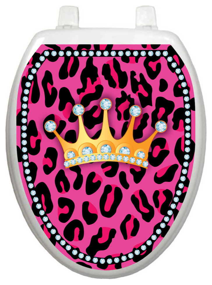 Diva Princess Leopard Toilet Tattoos Seat Cover, Vinyl Lid Decal, Kids Bathroom , Elongated